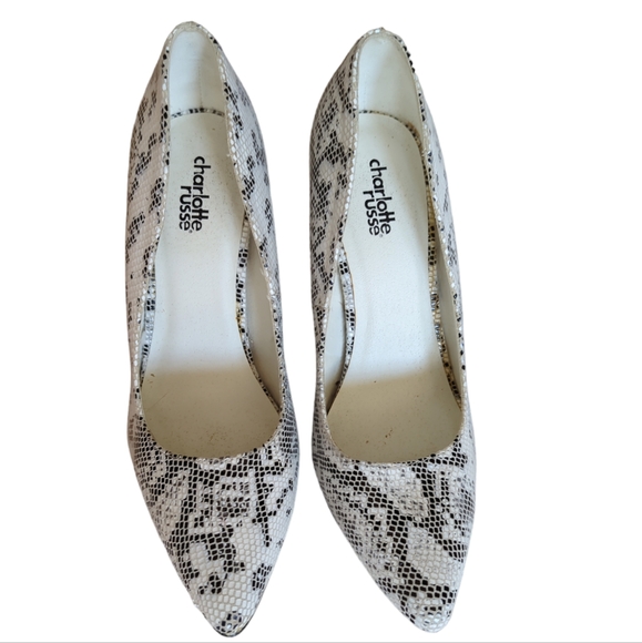Charlotte Russe Snakeskin Fishnet Pattern Heels 9 Black White - Picture 4 of 12